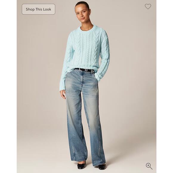 J. Crew Cable Knit Crewneck Sweater Midday Skies NWT size Large - Picture 2 of 7